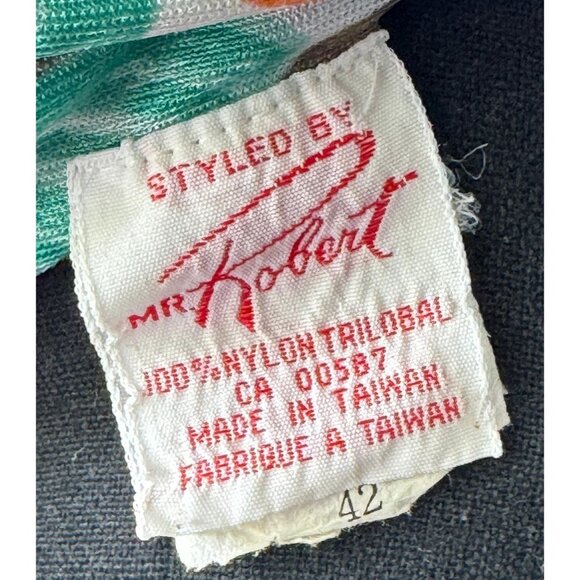 Vintage 1970s robe, bold orange green blue floral, nylon house dress, front zip - Picture 9 of 10